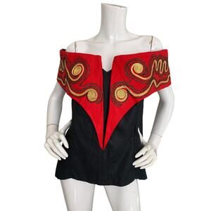 Vintage 80's Jose Alvarez High Couture Top Embellished Linen Off Shoulder 11/12